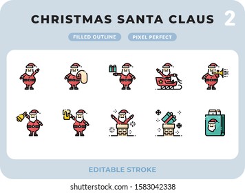 Christmas Santa Claus Filled Icons Pack for UI. Editable Stroke. Pixel perfect thin line vector icon set for web design and website application.