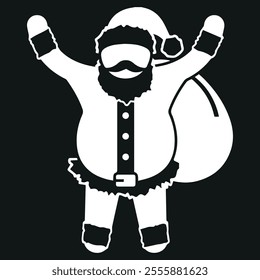 Christmas santa claus with gift bag icon vector isolated on a black background.