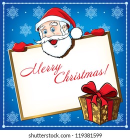 Christmas Santa Claus with gift. Greeting card