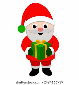 Christmas Santa Claus Gift Holding Color Illustration.