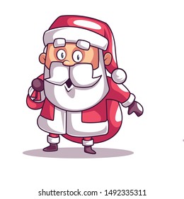 Christmas Santa Claus With Gifts In His Bag.Vector Illustration Isolated On White Background