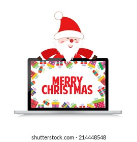 Christmas with Santa Claus and gifts on laptop
