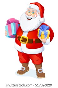 Christmas. Santa Claus with gifts. Vector illustration