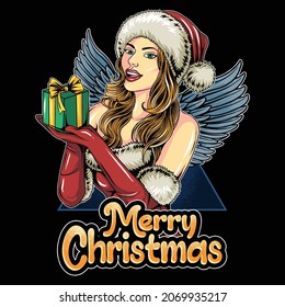 christmas santa claus girl brings christmas gifts on christmas eve