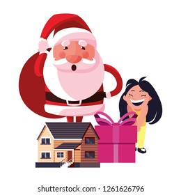 christmas santa claus with girl and gift