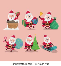 Christmas Santa Claus hand drawn flat cartoon character set