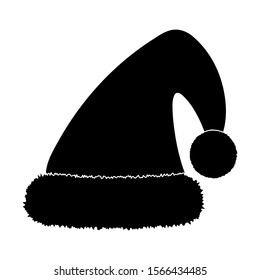 Christmas Santa Claus Hat With Fur silhouette. New Year cap  Isolated on White Background. Winter Cap. Vector illustration.