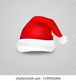 Christmas Santa Claus hat isolated on transparent background. New Year red hat for video chat effects. Vector xmas selfie filter character.