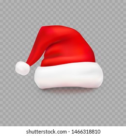 Christmas Santa Claus hat isolated on transparent background. New Year red hat for video chat effects. Vector xmas selfie filter character.