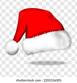 Christmas Santa Claus hat isolated on transparent background. New Year red hat for video chat effects. Vector xmas selfie filter character.