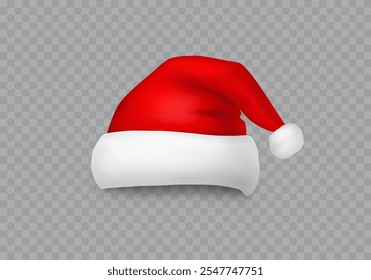 Christmas Santa Claus hat isolated on transparent background. New Year red cap for video chat effect. Vector xmas selfie filter character