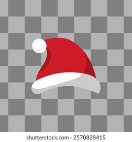 Christmas santa claus hat. New Year's red hat. Winter New Year's cap. Santa Claus hat with fur and pompom. Vector illustration