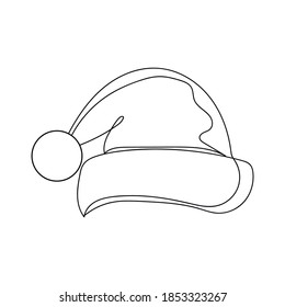 Christmas Santa Claus hat. One line drawing. Vector illustration continuous line drawing. Merry Christmas and Happy New Year