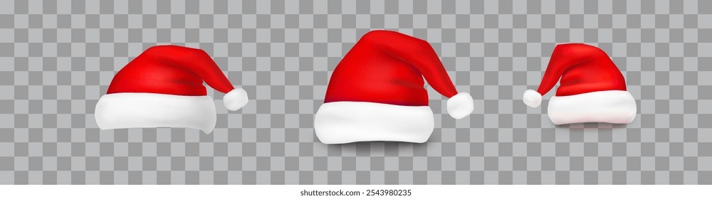 Navidades Sombrero de Santa Claus aislado sobre fondo transparente. Tapas rojas del año Nuevo Video para los efectos del chat. Personajes del Filtrar de selfies de Navidad de Vector