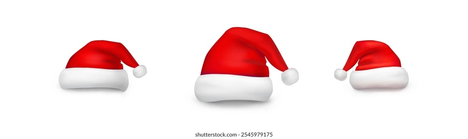 Christmas Santa Claus hat set isolated on white background. New Year red caps for video chat effects. Vector xmas selfie filter characters