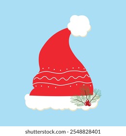 Christmas santa claus hat vector in flat style. Christmas celebration hat vector illustration.