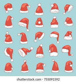 Christmas Santa Claus hat vector noel isolated illustration New Year Christians Xmas party design decoration hats. Red color Santa Claus hat