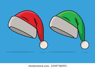 Sombreros de Navidad de Papá Noel. La colección consta de gorras rojas festivas y gorras verdes