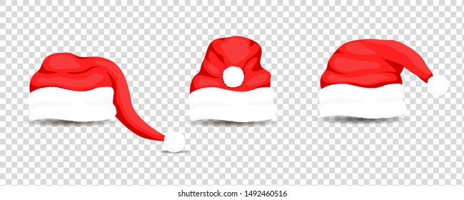 Christmas Santa Claus Hats With Fur Set. New Year Red Hat Isolated on White Background. Vector illustration eps 10.