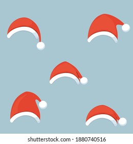 Christmas Santa Claus hats. Merry Christmas and happy new year greeting card. Vector Illustration