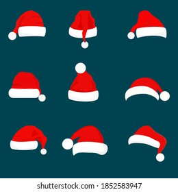 Christmas Santa Claus Hats. New Year Red Hat Isolated on Background