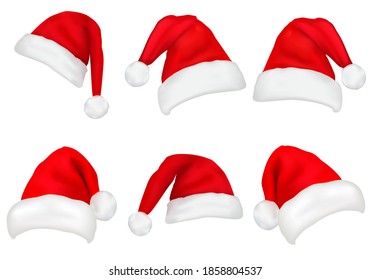 Christmas Santa Claus Hats,  New Year Red Hat Isolated on white color Background. Vector illustration