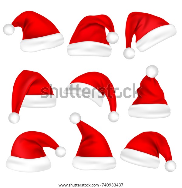 クリスマスサンタクロース帽セット 白い背景に新年の赤い帽子 ベクターイラスト のベクター画像素材 ロイヤリティフリー
