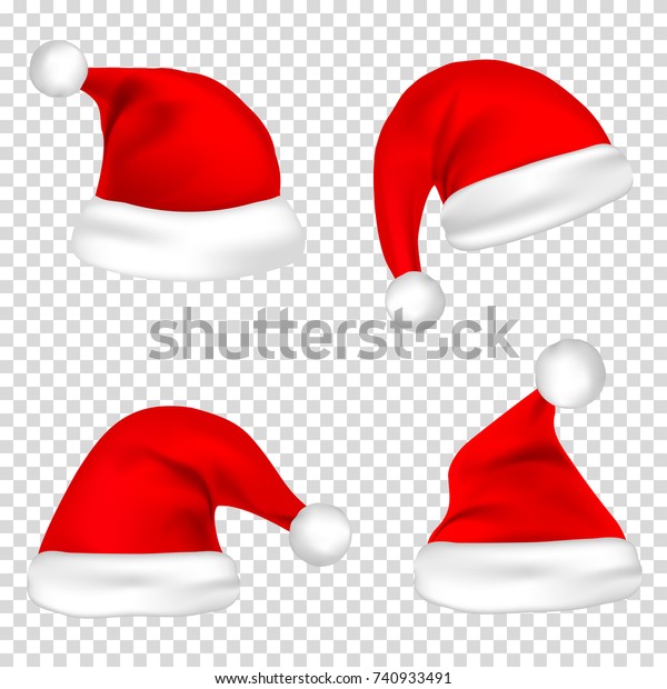 クリスマスサンタクロース帽セット 透明な背景に新年の赤い帽子 ベクターイラスト のベクター画像素材 ロイヤリティフリー