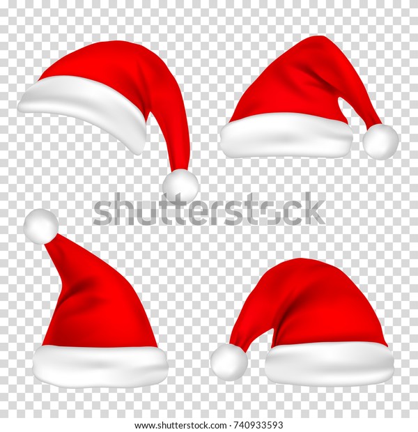 クリスマスサンタクロース帽セット 透明な背景に新年の赤い帽子 ベクターイラスト のベクター画像素材 ロイヤリティフリー 740933593