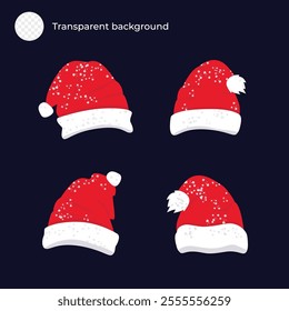 Christmas santa claus hats with snow on transparent background isolated. Christmas. New Year