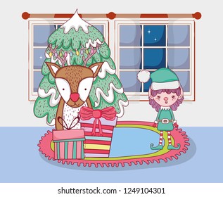 christmas santa claus with helper in the house