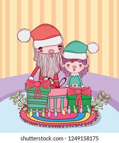 christmas santa claus with helper in the house