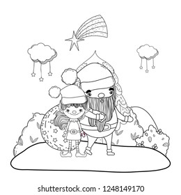 christmas santa claus with helper in the landscape