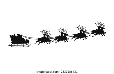 Christmas Santa Claus with his sled and reindeer silhouette.