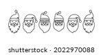 Christmas Santa Claus line face vector icons, cute cartoon character, Santa hat, New Year collection, holiday winter illustration
