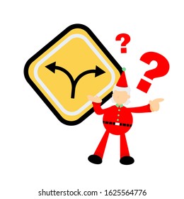 christmas santa claus merry and two direction path road sign cartoon doodle flat design style vector illustration