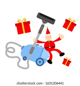 christmas santa claus merry and vacuum cleaner clean catch box cartoon doodle flat design style vector illustration