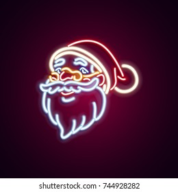 Christmas Santa Claus neon sign. Neon sign, bright signboard, light banner. Vector icons