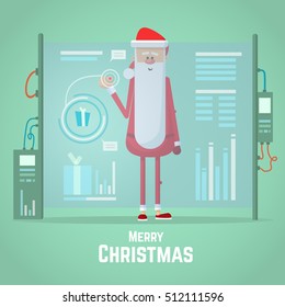 Christmas Santa Claus. Santa Claus and new technologies. Christmas interface vector illustration