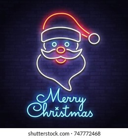 Christmas Santa Claus. New year and Merry Christmas. Neon sign, logo, label, emblem, banner. with the New year. Vector image