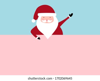 Christmas Santa Claus on light blue and pink pastel background for card, poster, kids, presentation, banner, advertisement, holiday. New Year - Vector illustration isolated