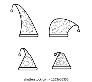christmas  santa claus outline vector hats with stars pattern on them, set vector pack