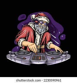 Christmas Santa Claus Playing Dj Music At Christmas Party