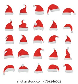 Christmas santa claus red cartoon hats vector set isolated on white background. vector illustration