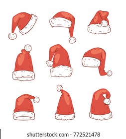 Christmas Santa Claus red hat vector noel isolated illustration New Year Christians Xmas party design decoration hats