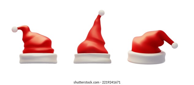 Christmas Santa Claus red hats isolated. Vector 3d Realistic llustration