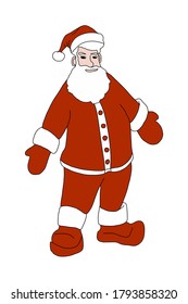 Christmas Santa Claus in a red suit mittens and boots. Santa Claus character in full growth. he's a cartoon character. vector Illustration of Christmas. isolated on a white background.