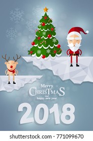 Christmas Santa Claus and reindeer background in flat style.