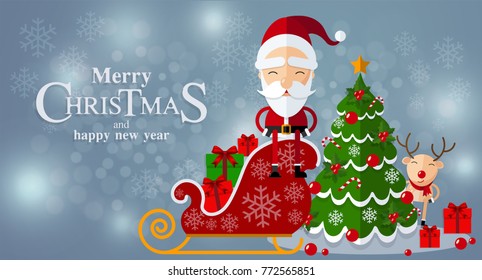 Christmas Santa Claus , reindeer background in flat style.
