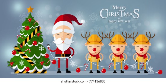 Christmas Santa Claus , reindeer  background in flat style.